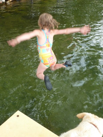 ruth jumping Ruthie jumping off the dock