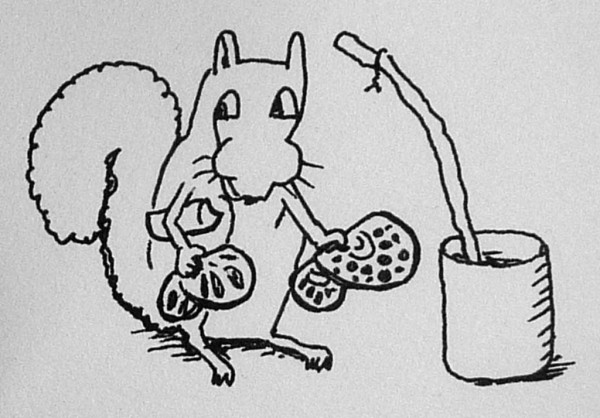 Squirrel eating a butterfly