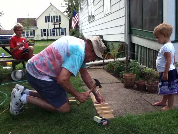 Grandpa Hale making a chicken ramp